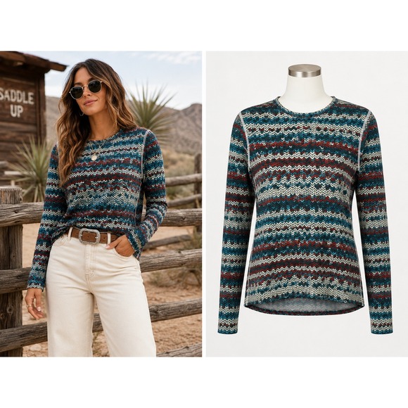 L.L.Bean Tops - LL Bean Long Sleeve Top Womens L Regular Multicolor Excellent Fair Isle Print